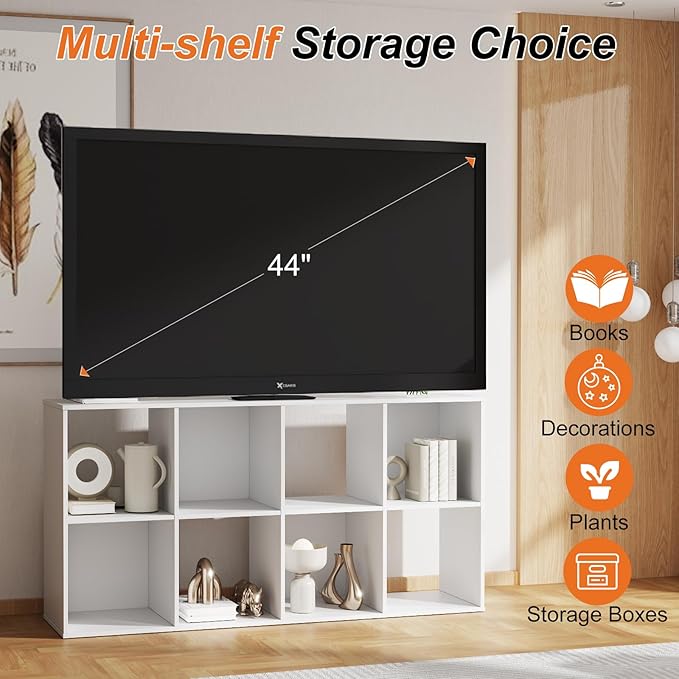 Sweetcrispy 8 Cube Storage Organizer, Stackable Modular Bookcase Shelf | Vertical or Horizontal Use, Fits 11×11" Bins, Removable Back Panels, for Living Room, Office, Entrance White Wood