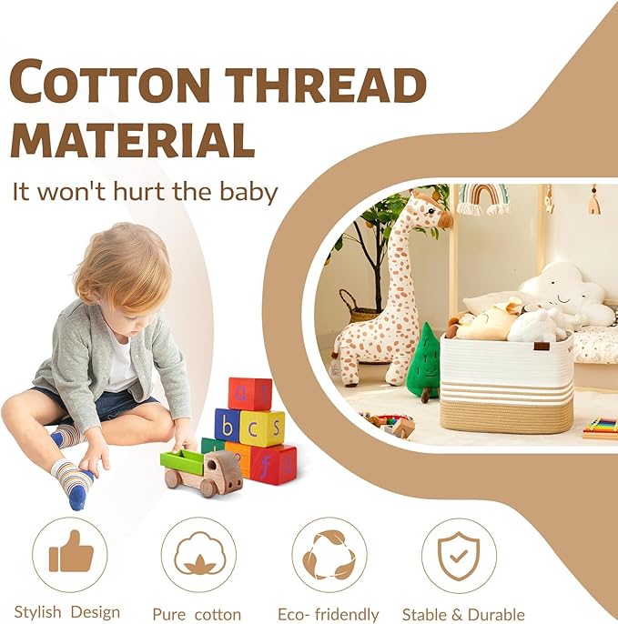 2 Pack Storage Baskets for Organizing, 16'*12"*12" Jute | Laundry Basket for Closet,Woven Rope Blanket Basket, Toy Basket for Living Room, Laundry Room, Bedroom