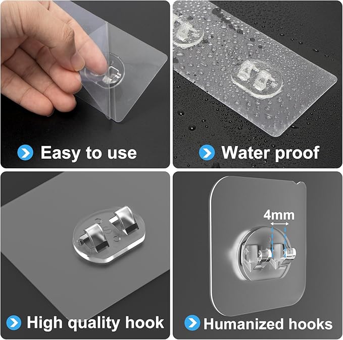 3 Pack Shower Caddy Adhesive Replacement, Strong Adhesive Hooks for Shower Caddy, Waterproof Adhesive Strips, No Drilling, for Bathroom Storage Shelves and Kitchen Racks