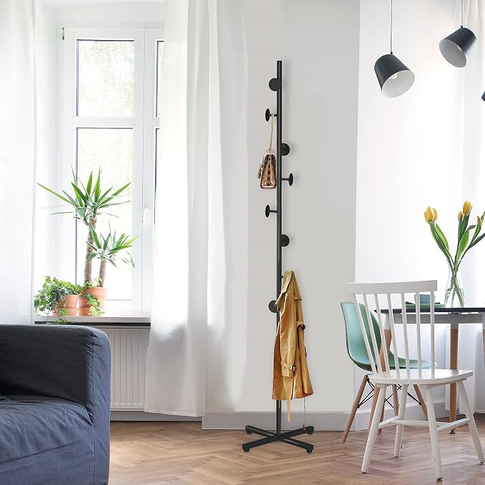 Coat Rack Freestanding, Black Coat Tree With 8 Hooks Metal Coat Stand for Entryway,Hallway, Bedroom, Office for Coats, Hanging Clothes, Jacket, Hats, Bags