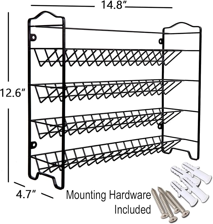 SWOMMOLY Spice Rack Organizer with 32 Glass Spice Jars and 396 Spice Labels | Chalk Marker, Funnel - Spice Organizer for Cabinet, Countertop, Pantry, Cupboard & Wall Mount, 14.8" W × 12.6" H, Black