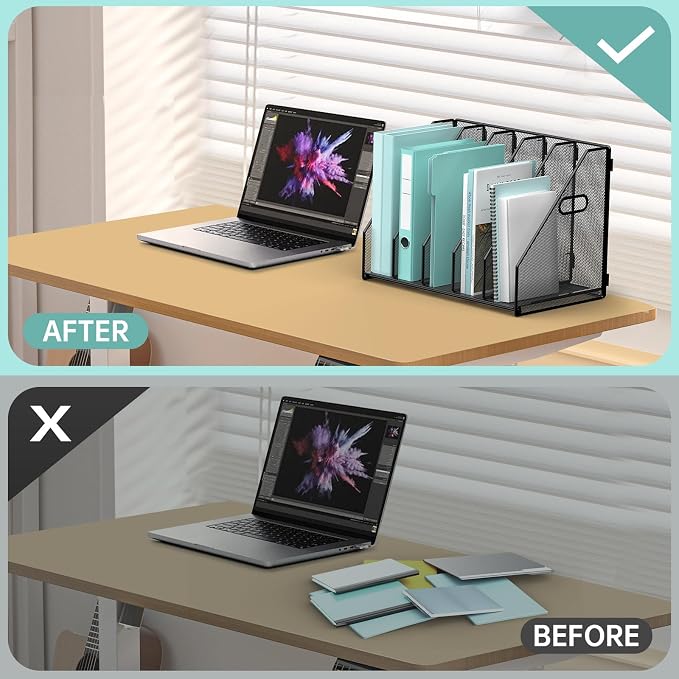 Gawerk 5 Section File Sorter Folder Holder Desk Organizer Office Rack | Desktop File Magazine Folder Holder 5 Compartments, Desk Organizer Vertical Magazine Folder Organize with Side Handles