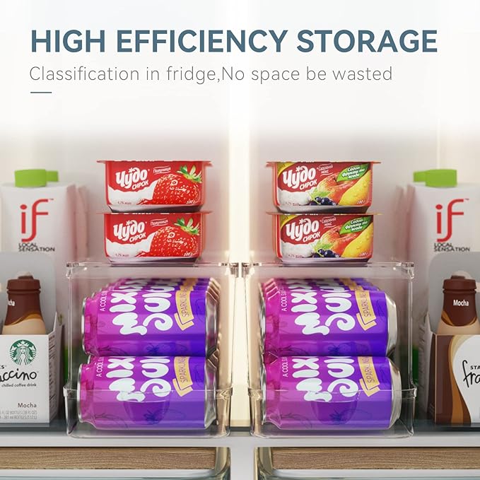 theaoo Soda Can Dispenser for Refrigerator with Lids, Stackable, 2 Pack | Clear Drink Organizer With Lids For Refrigerator Storage. Pantry Organizers And Storage For Fridge And Kitchen Cabinets