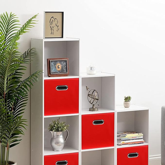 Fabric Cloth Storage Bins,Fabric Cube Bins Organizer with Dual Handles Foldable Cube Storage Baskets for Home Bedroom Storage,Set of 3,(Red)