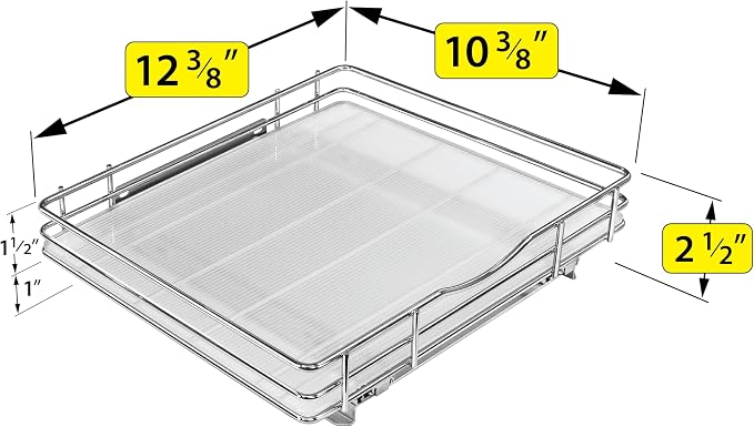 LYNK PROFESSIONAL® Pull Out Spice Organization for Cabinets - 12-3/8 inch Wide – Spice Rack for Inside Cabinets, Slide Out Spice Rack Organizer for cabinet – Pull Out Spice Rack, Sliding 1 Tier Chrome