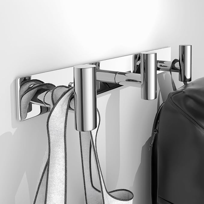 Wall Mounted Coat Rack-3 Hooks, Heavy Duty Stainless Steel Wall Hooks for Towel Coat Bag, Hat Rack Hanger Coat Hooks Towel Racks for Bathroom Entryway Kitchen Hotel (Glossy Chrome, 1 Pack)