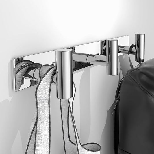 Wall Mounted Coat Rack-3 Hooks, Heavy Duty Stainless Steel Wall Hooks for Towel Coat Bag, Hat Rack Hanger Coat Hooks Towel Racks for Bathroom Entryway Kitchen Hotel (Glossy Chrome, 1 Pack)