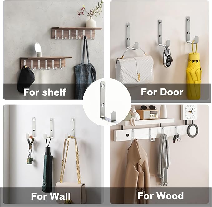 Heavy Duty Hooks, Stainless Steel Hooks for Hanging, Wall Mount Hook, Coat Hook, Wall Hooks Towel Hook Silver Hooks (4 Pack)