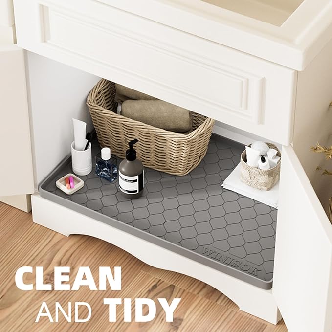 Winisok Silicone Under Sink Mat 31" x 19", kitchen Essentials and Gadgets, Shelf liner and Cabinet Protector, Home Organizers and Storage, Waterproof Bathroom Tray