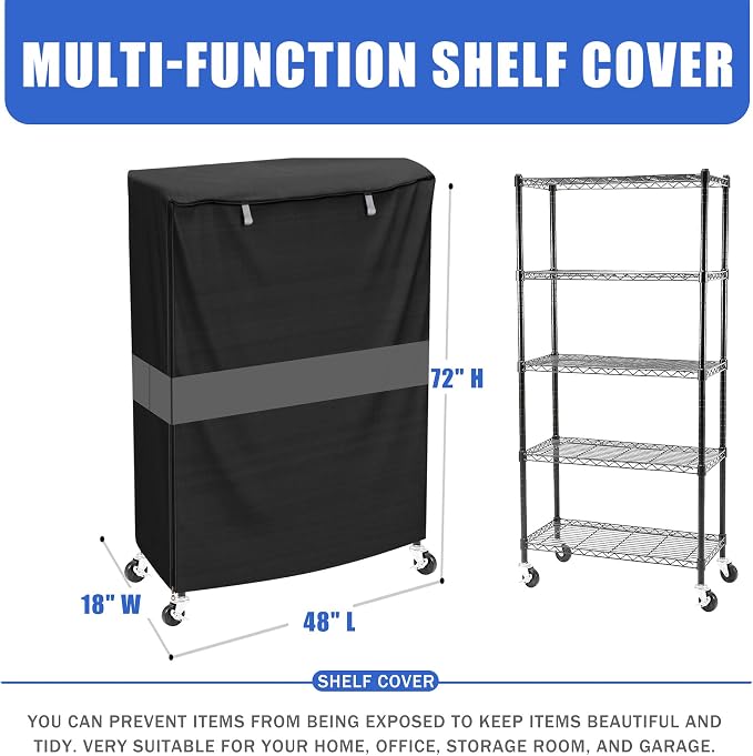 Wire Shelf Cover 48x18x72 Heavy Duty 600D Waterproof Zipper Metal Rack | Side pocket , color-block design, heavy-duty fabric, dustproof protection for daily storage