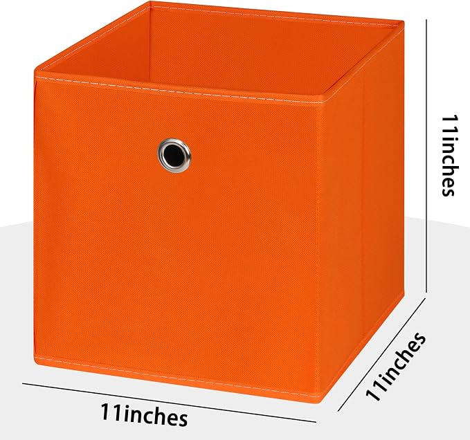 Foldable Storage Cubes Bins ,11 Inch Cloth Storage Cube Fabric Storage Box Cubes Organizer Baskets with Handles for Home Organizer Set of 6 (Orange)