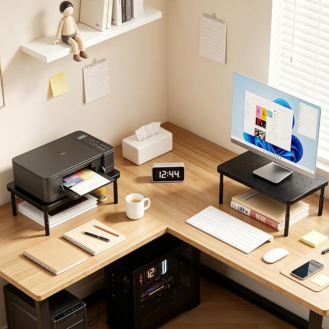 WALI Computer Monitor Stand for Desk, Adjustable Laptop Riser, Desk Monitor Stand Underneath Storage for Office, School Supplies (PTT001-B), 1 Pack, Black