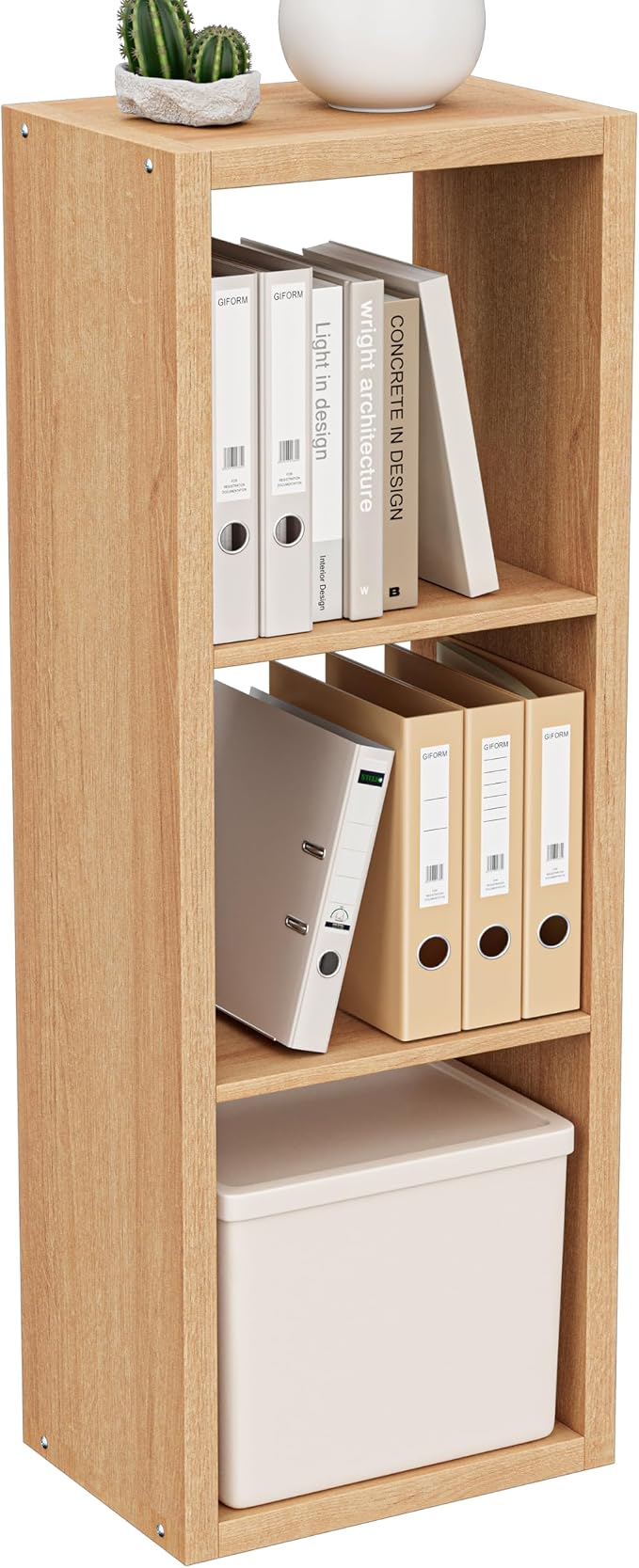 VDNEND Cube Storage Organizer Bookcase, 3 Tier Decorative 11 inch Open Back Cubical Shelf with Thickened Border, Display Bookshelf for Living Room, Home Office, Sturdy Room (Natural Oak, 3 Cube)