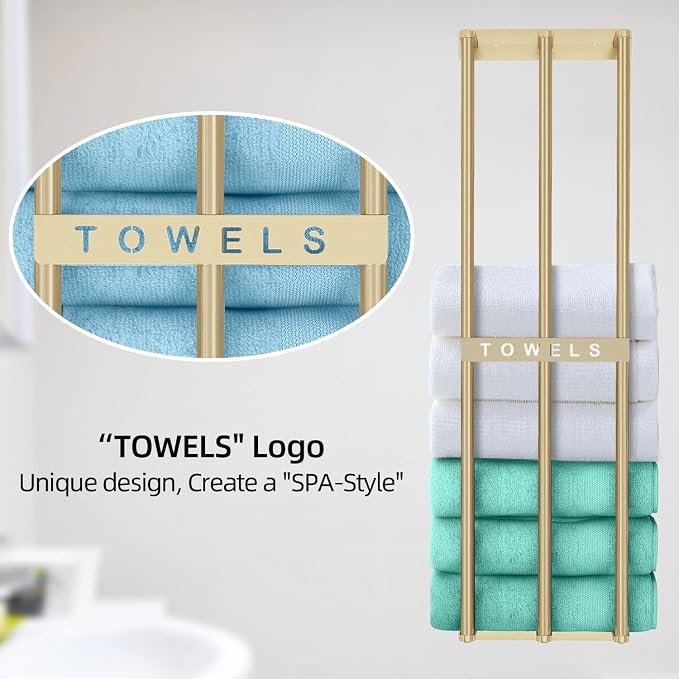 Bethom Towel Racks for Bathroom, Towel Storage Holder Space Saving, Gold | 30 Inch Towel Rack for Rolled Towels, Modern Minimalist Style, Rust-Proof, Perfect for narrow shower wall & compact bathrooms