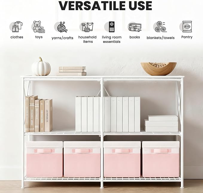 Large Closet Organizer Bins with Lids 4 Pack - 23 QT Collapsible Decorative Storage Boxes with Lids - Clothes Storage Bins with Handles - Fabric Containers for Living Room, Dorm, Nursery - Pink