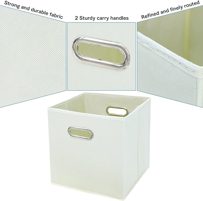 Fabric Cubby Storage Bins,13x13x13 Inches ,Cube Organizer Bin Foldable Storage Boxes with Dual Handles Fabric Organizer Box and collapsible Storage basket,Set of 8,Creamy-White