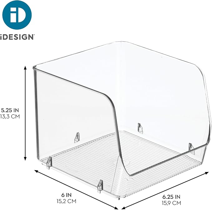 iDesign Stackable Open-Front Storage Bins, Set of 3, Clear | Kitchen and Pantry Organization
