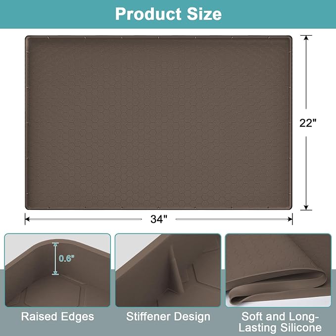 Under Sink Tray for Kitchen Waterproof, Silicone Under Kitchen Sink Mats and Protectors for 34" x 22" Cabinets, Under Sink Tray Organizer, Shelf Liner Cabinet Liner for Bathroom, Brown