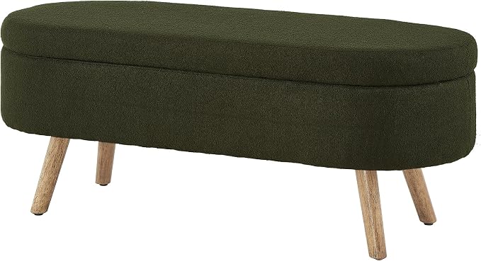 42.25" Ottoman with Storage, Storage Ottoman Bench with Safety Hinge, Boucle End of Bed Bench, Upholstered Entryway Bench for Bedroom, Living Room & Window, Holds up to 330 lb, Dark Green