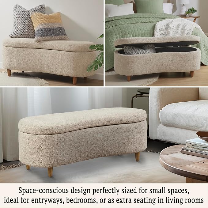 Bailey Boucle-Style Curved Storage Accent Bench