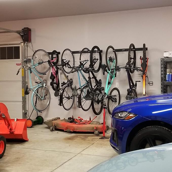 StoreYourBoard Virginia Bike Co BLAT 8 Bike Racks, Garage Wall Mount Bike Storage, Heavy Duty Solid Steel Bike Hooks, up to 400lbs, 72-inch