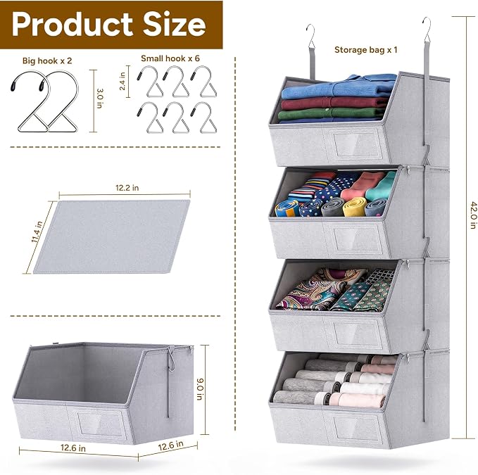Hanging Closet Organizer, Detachable Hanging Storage Shelves | Reinforced Side Panels, Dorm Closet Organizer, RV Closet Organizers and Storage, Organizer for Clothes, Sweaters,Socks Purple