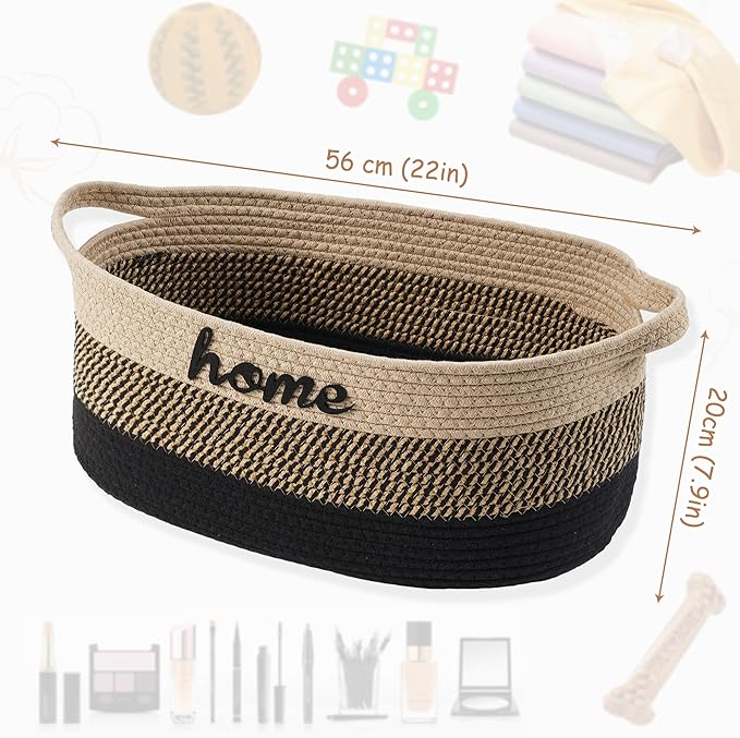 Dog Toy Basket Woven Baskets for Organizing Rope 22"X11"X7.9" Large Storage Basket with Handle Cute Cotton Nursery Gift Dog Toy Bins Organizer-Light Beige