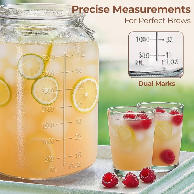 ComSaf Large Square Glass Jars with Airtight Lid 1 Gallon 2 Pack Wide Mouth | Flour sugar rice, Kombucha, Bulk pantry organization, Measurement marks, Pickling fermenting, Snacks, Sourdough pickling