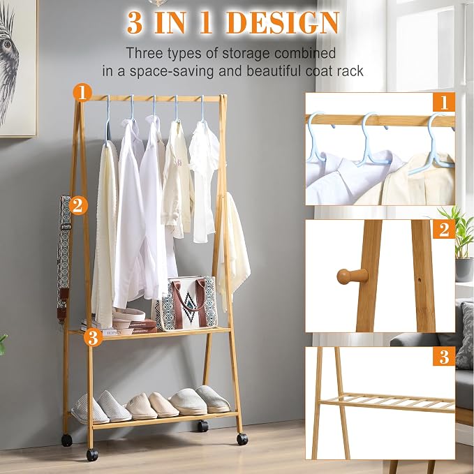 VECELO Coat Rack Freestanding, Entryway Hanger Stand, Umbrella Holder, Hall Tree With Hooks, Floor Standing Tree Stand,Oak