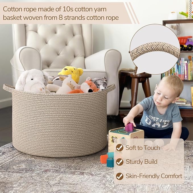 INDRESSME Large Woven Wicker Blanket Basket Living Room, 65L | 19.7" x 12.6" Storage baskets for laundry, toys & pillows. For living room, bedroom or nursery decor. soft-touch, gift basket