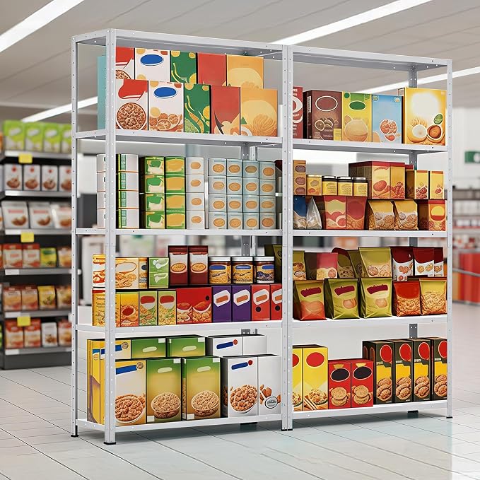 Storage Shelves, Heavy Duty Garage Storage Shelves 5-Tier Metal Shelving Unit for Kitchen Pantry Basement Bathroom Laundry, Adjustable Shelving, 2500 LBS Capacity, 35.4" L x 12" W x 68" H
