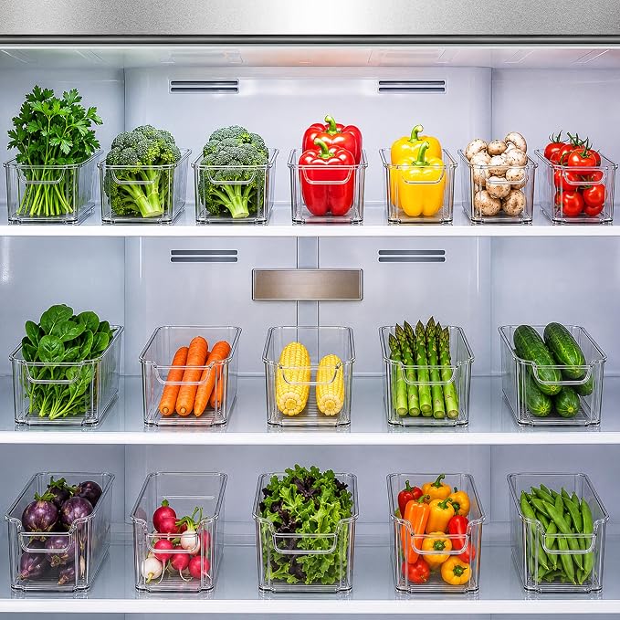 Zulay 4 Pack Clear Refrigerator Organizer Bins - Narrow Fridge Organizers and Storage Clear - Ideal Freezer Organizer Bins, Refrigerator Storage Containers, Kitchen Cabinets, Pantry Organization