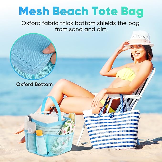 EUDELE Mesh Shower Caddy Portable, 8-Pocket Large Capacity, Quick Dry, Easy Clean, Ideal for Beach, Swimming, Gym, Travel