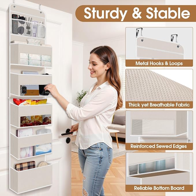 Over The Door Organizer Storage behind Door Hanging Organizer for Nursery | 6 Tier, Detachable, Clear Window, Sturdy Construction, Space-Saving Storage for Closet, Bedroom, Bathroom & Nursery