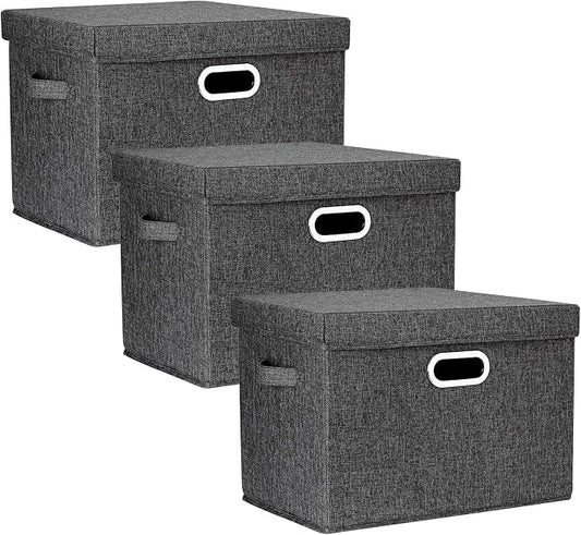 Large Collapsible Storage Bins with Lids, Organization Bins for Closet Storage, Clothes Storage, Folding Storage Box with Lids for Home Office Storage - 3 Pack - Black