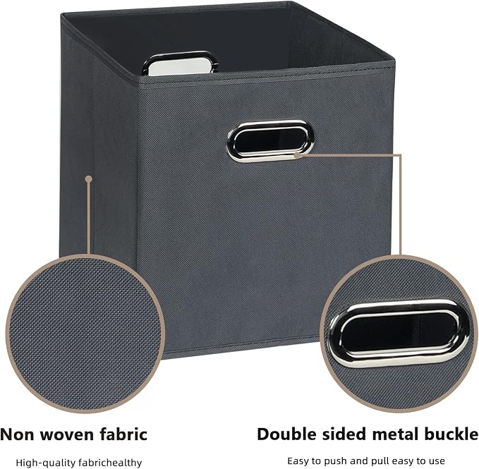 Fabric Cloth Storage Bins,Fabric Cube Organizer with Dual Handles Foldable Cube Storage Baskets for Home Bedroom Storage,Set of 6, Gray