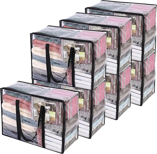 7 Pack Clear Clothes Storage Bags with Zipper 40L | Plastic Storage Bag, Foldable Closet Organizer, For Comforter Blanket Bedding Duvet Toys, Moving Bags
