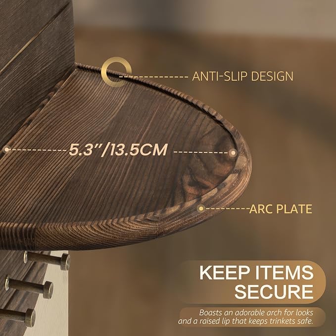 Rebee Vision Pine Wood Round Key Holder Wall Mount for Home Decor, Brown | Round Corner, Key Hooks for Dog leashes & Sunglasses, Display Shelf for Plant & Letters, Mail Organizer, Home Essentials