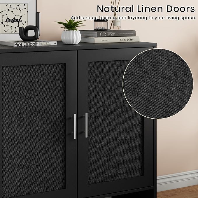 DHZ 63” Buffet Cabinet Set of 2, Accent Cabinet with Storage & Adjustable Shelf, Modern Sideboard with Black Rattan Decorated Doors, Coffee Bar Cabinet for Kitchen, Dining Room Organizer