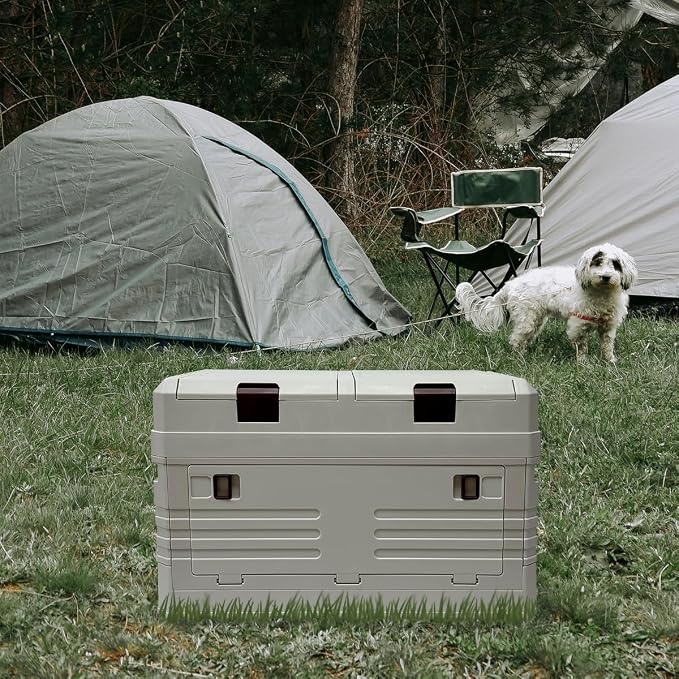 Collapsible Folding Storage Bin with 2 Compartments, 42L Side Opening Organizer for Car Trunk, Picnic, Fishing, Office