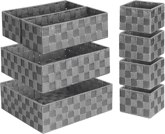 Posprica Woven Baskets, Storage Baskets for Organizing (Set of 8), Cube Baskets Bin Container Matching Storage Boxes Organizers for Pantry, Office, Shelves, Media-room