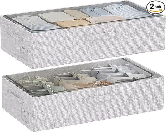 CYhom Under Bed Storage Bins Frame Storage Box Oxford Fabric Sturdy Underbed Container Foldable Stackable Large Capacity Clothes Organizer