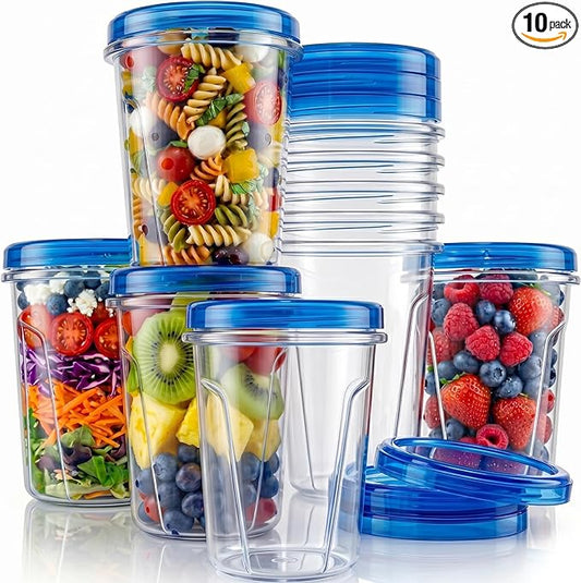 Tafura Freezer Storage Containers, 10 Pack, 32 Oz Leakproof BPA-Free Lids | Twist-top screw-on closures help prevent spills during storage, transport, and meal prep.