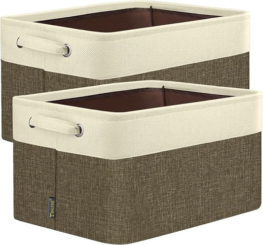 BALEINE 2 Pack Fabric Closet Storage Bins for Shelves, Linen Closet Organizers and Storage, Decorative Baskets for Organizing, Shelf, Clothes, Home, Office (Brown, 14''x10''x8.5'')