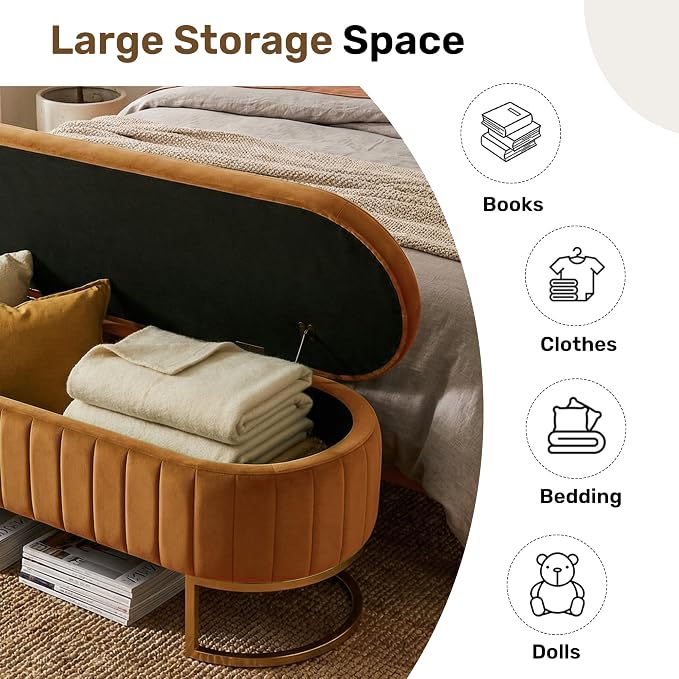 51" Velvet Storage Ottoman Bench End of Bed for Bedroom Entryway Light Brown