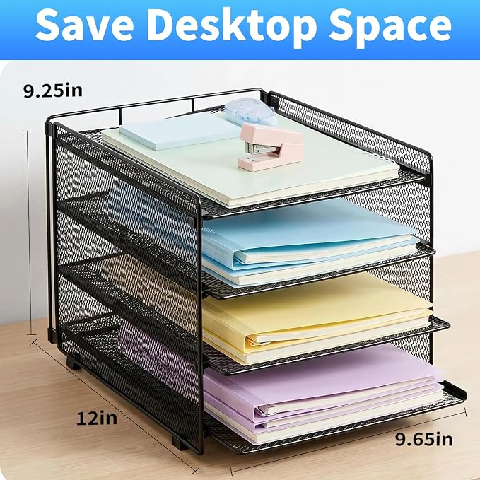 OPNICE 4-Tier Paper Organizer Letter Tray, Desk Organizers and Accessories, Office Desk Accessories, Desktop File Organizer for Office, Home or School, Black