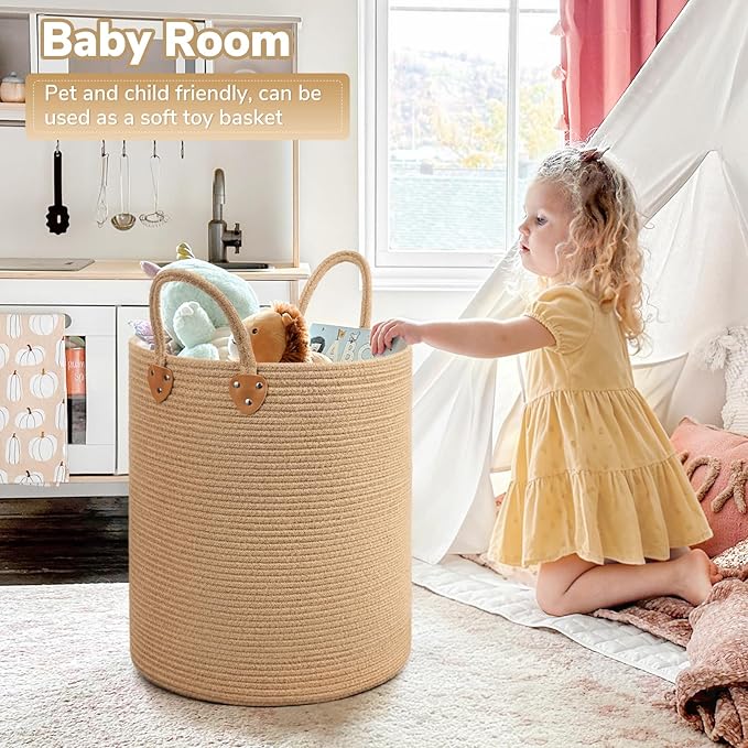 CHICVITA 70L Large Laundry Basket for Clothes, Jute Srorage Basket for Blankets Living Room, Tall Laundry Hamper for Home Décor, Wicker Woven Baskets for Nursery Toy Storage, 16" X 16" X 20"