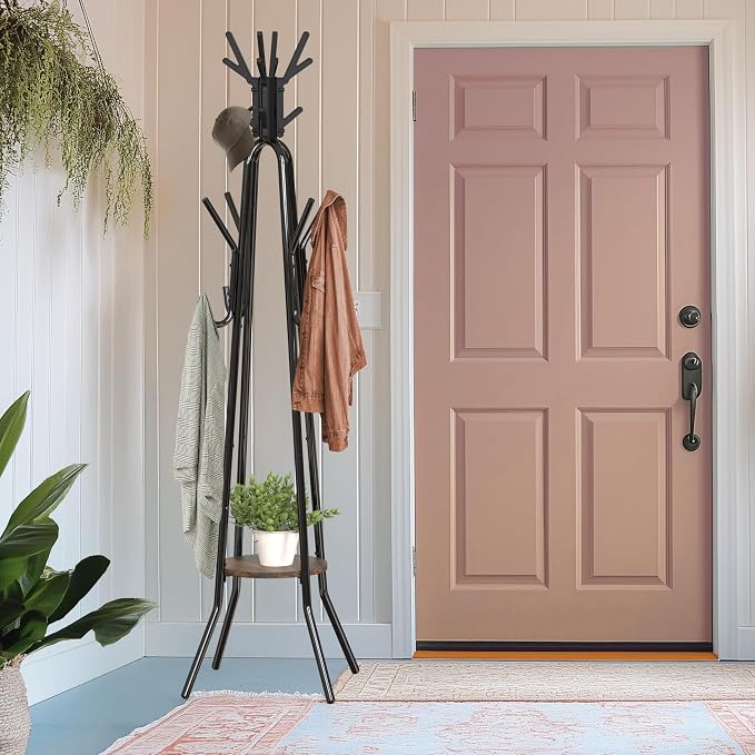 Simple Houseware Standing Coat/Hat Rack with Shelf, 20 Hooks, Rustic Brown | Tree Shaped Rack for Entryway, Hallway, Bedroom, Office