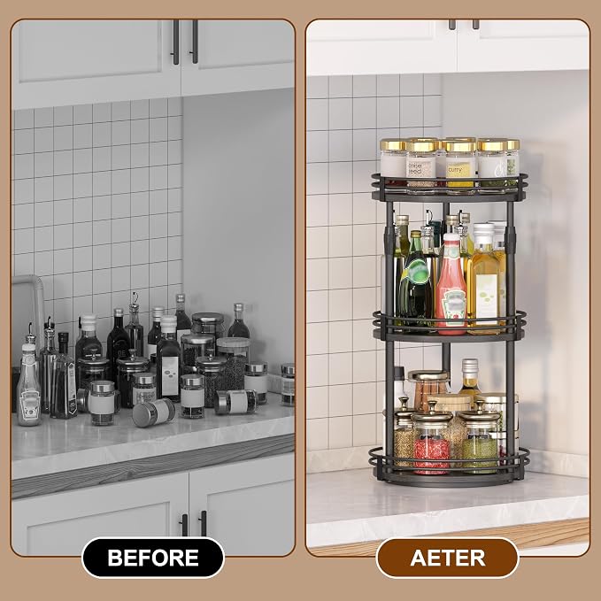 Across-star Lazy-Susan-Organizer-Spice-Rack, 3-Tier Rotating Spice Organizer for Cabinet Pantry, Seasoning Holder Shelf with Adjustable Height, Kitchen Counter Shelf Countertop Organzier