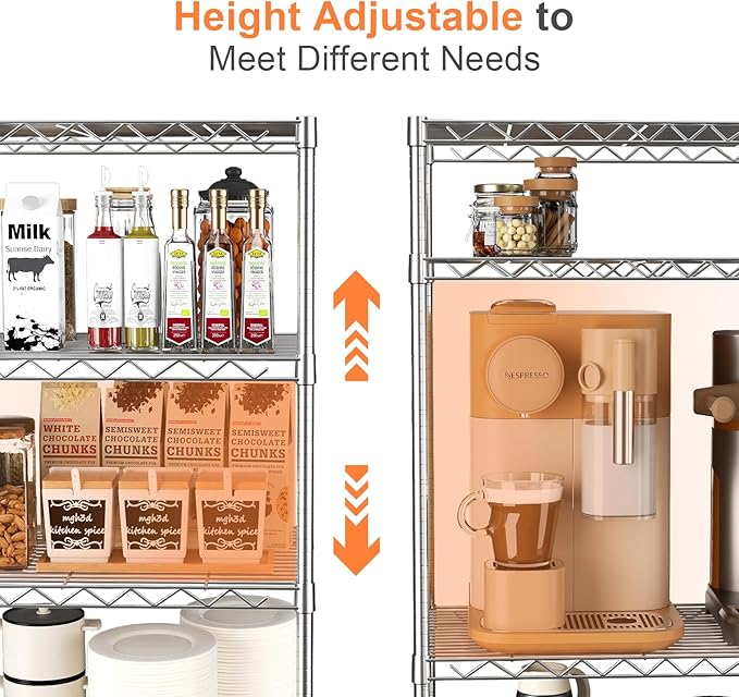 6-Tier Wire Shelving Unit,Metal Shelf Racks with Lockable Wheels,Chrome | 21.3" Wx11.4 Dx73 H,Height Adjustable Storage Shelves for Narrow Space/Laundry/Bathroom/Kitchen/Pantry/Closet